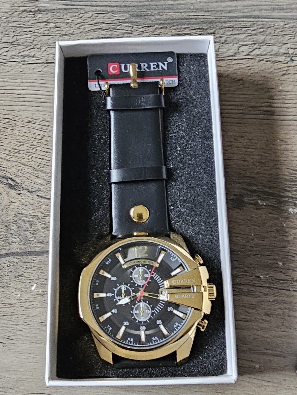Curren Mens 54mm Quartz Watch Model 8176 Black Band WaterResistant Gold Tone NWT